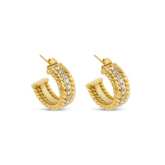Curb Chain Stone Hoop Earrings - Gold