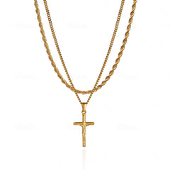 Cross Pendant Necklace X Rope Chain Full Set - Gold
